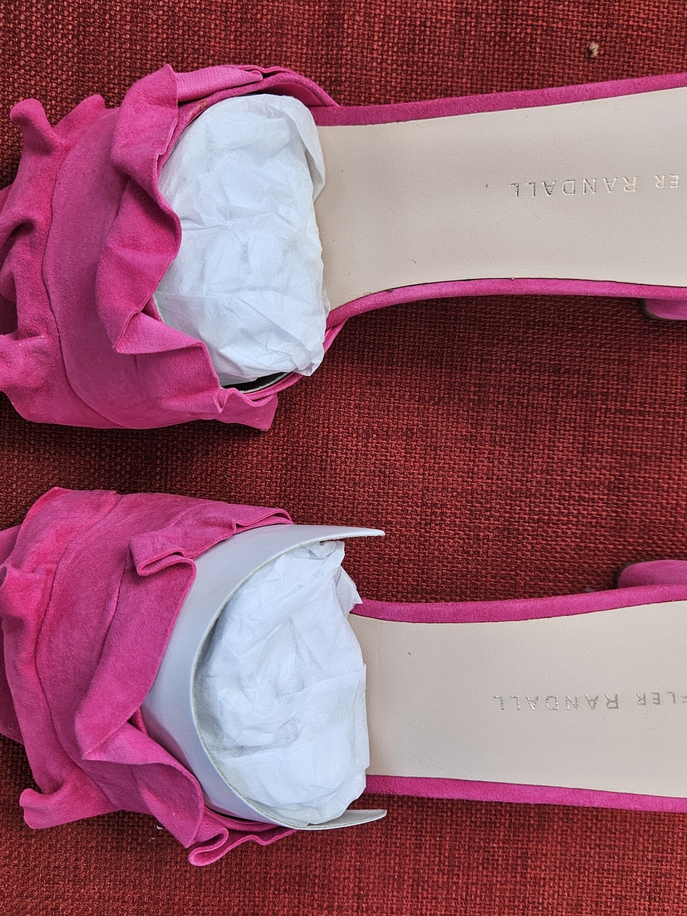 Roger Vivier Pink Ruffle Slide Mules